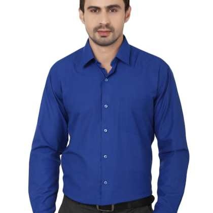 HancockBlue Solid Pure Slim Fit Formal Shirt