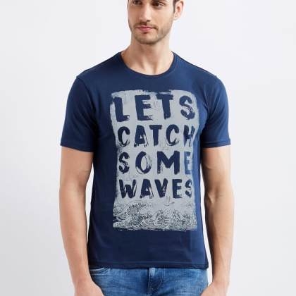 ManiacHalf Sleeve Navy Printed T-Shirt