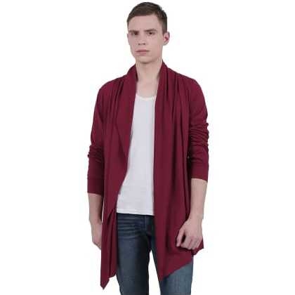 PauseMaroon Solid Cotton Full Sleeves Cardigan