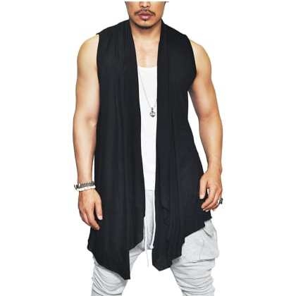 PauseBlack Solid Cotton Sleevesless Cardigan