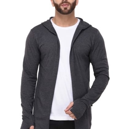 RIGOCharcoal Hooded With Thumbhole Long Cardigan