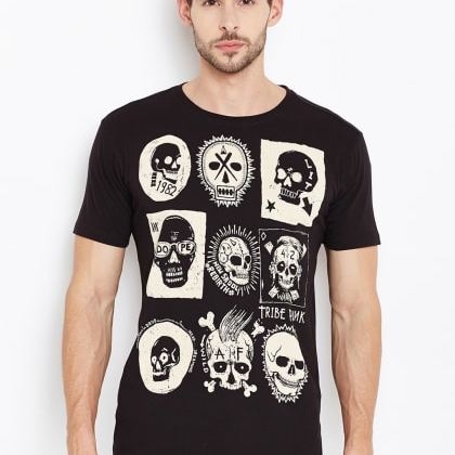 PunkCasual Black Short Sleeves Round Neck T-Shirt