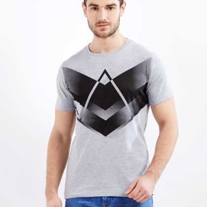 ManiacHalf Sleeve Printed Grey T-Shirt