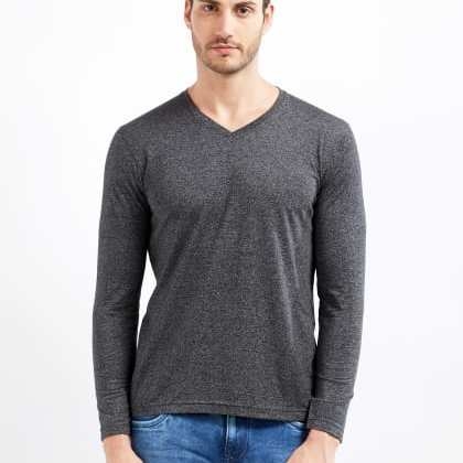 ManiacHenley Neck Textured Black T-Shirt