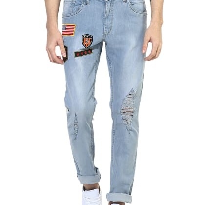 EstroloMild Distressed Patched Light Blue Jeans