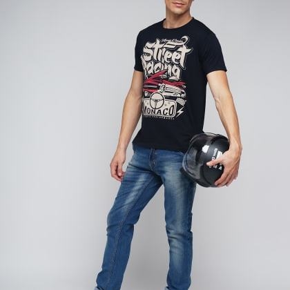 Difference Of OpinionBlack Cotton Graphic Printed T-Shirt