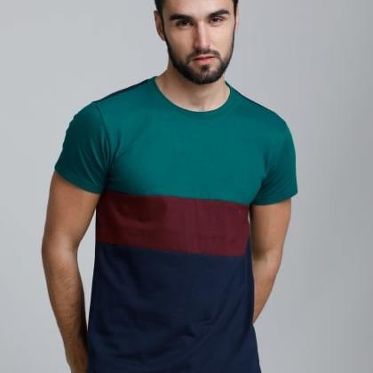 DillingerGreen & Maroon & Blue Color Block T-Shirt MTS-SKU-34