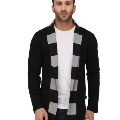 RIGOBlack Stripe Collar Open Long Cardigan
