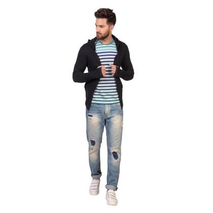 PauseBlack Solid Hooded Slim Fit Cardigan