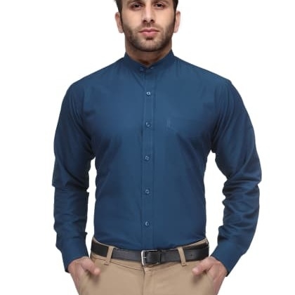 HancockBlue Solid Slim Fit Formal Shirt