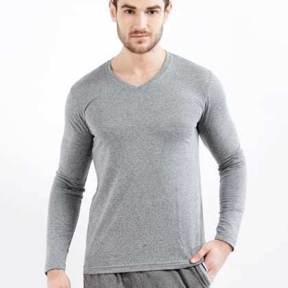 ManiacHenley Neck Textured Grey T-Shirt