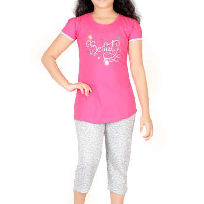 Fashion FeverPink And White Cotton Night Suit