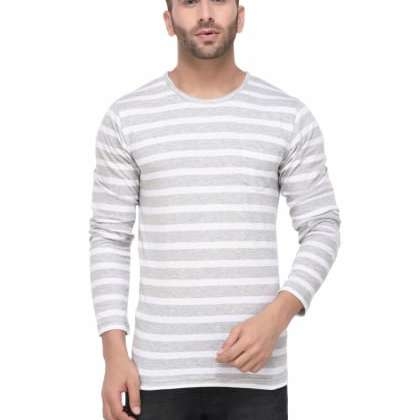 RIGOGrey & White Striped Full Sleeve T-Shirt