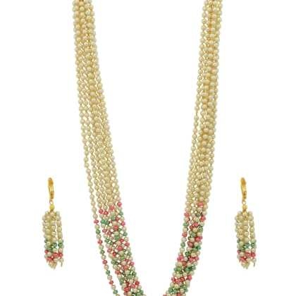 HIGH TRENDZHand Made Gold Plated Multi Strand Pearl Necklace Jewellery Set