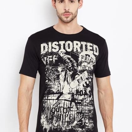 PunkCasual Black Short Sleeves Round Neck T-Shirt