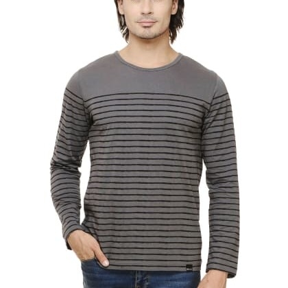 RIGOSteel Grey & Black Striped Full Sleeve T-Shirt