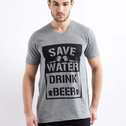 ManiacGrey Printed V-Neck Blend T-Shirt