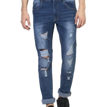 EstroloIrregular Multiple Distress Blue Jeans