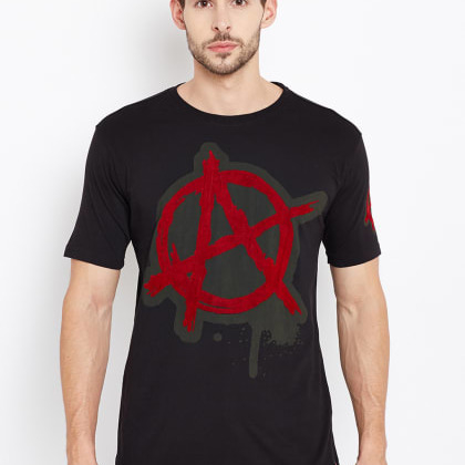 PunkCasual Black Short Sleeves Round Neck T-Shirt RID-sku-87