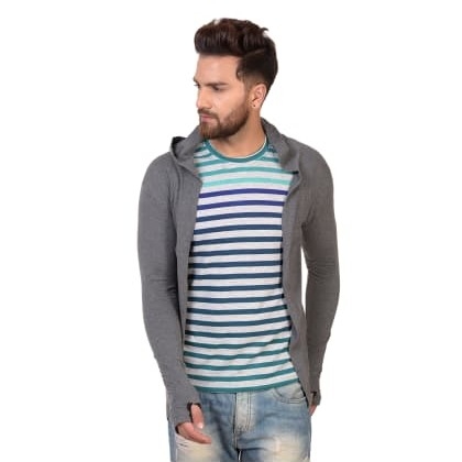 PauseGrey Solid Hooded Slim Fit Cardigan