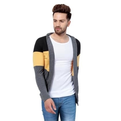 PauseGrey Solid Cotton Slim Fit Full Sleeve Cardigan