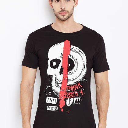 PunkCasual Black Short Sleeves Round Neck T-Shirt