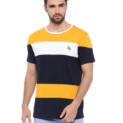 ADROYellow & Navy Blue Colourblocked T-Shirt MTS-SKU-26