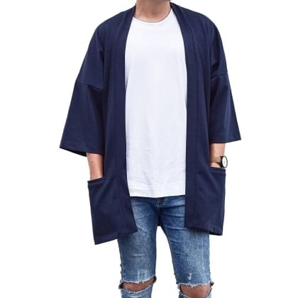PauseBlue Solid Cotton Half Sleeves Cardigan