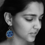 Earrings with semiprecious stones - Mughal Motif on blue tiles 32 mm