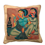 Art Cushion Cover 12 x 12 - Kalighat Pat Lady with a Surahi