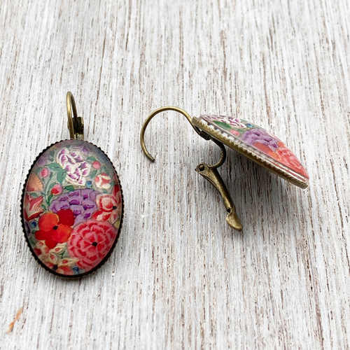 Oval Lever back earrings - Naqashi, Kashmir - Hazarposh