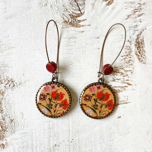 25 mm LOOP EARRINGS  with ceramic bead - Mughal Flowers