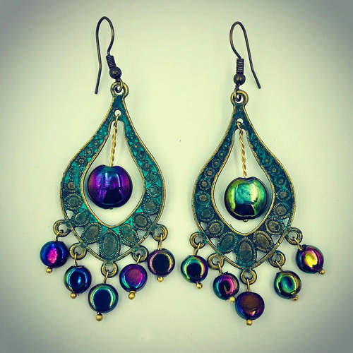 Earrings - Peacock with glass beads