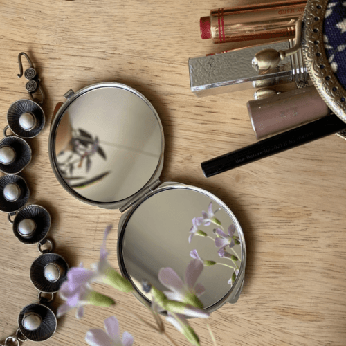 Pocket Compact Mirror - Blue Pottery