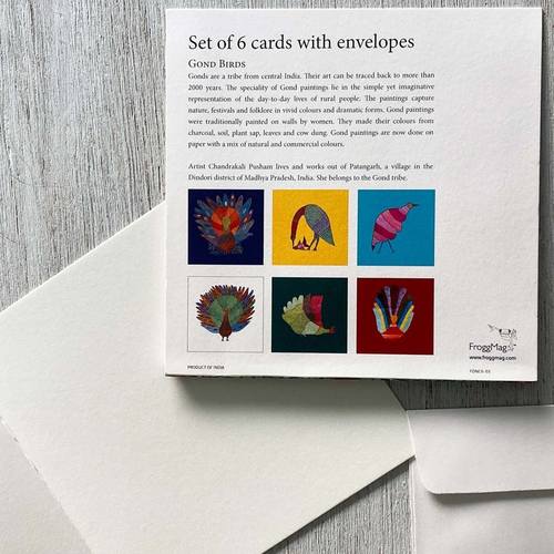Set of 6 Note Cards with envelopes - Gond Birds