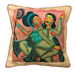 Art Cushion Cover 12 x 12 - Kalighat Pat Lady with a Fan