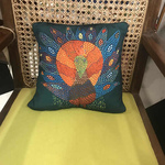 Art Cushion Cover 12 x 12 Gond Peacock