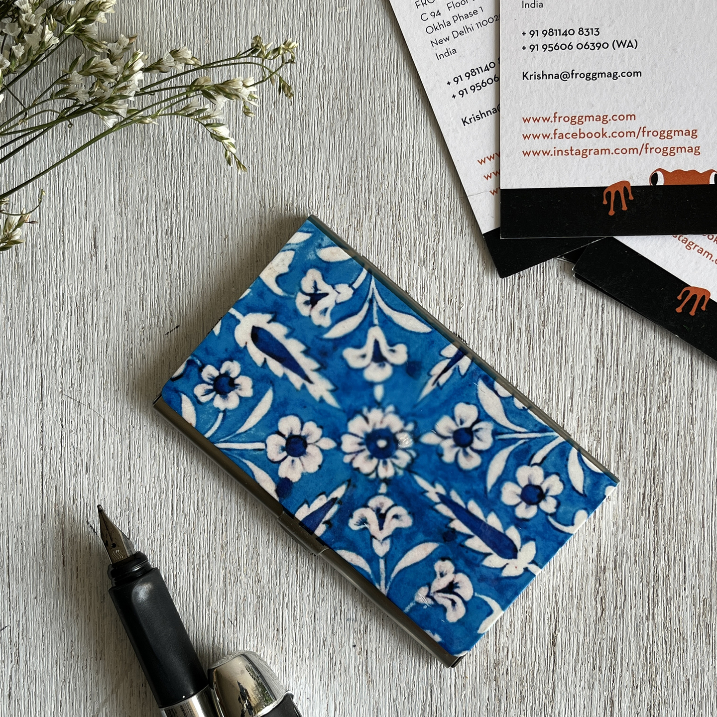 Business Card Holder - Blue Pottery