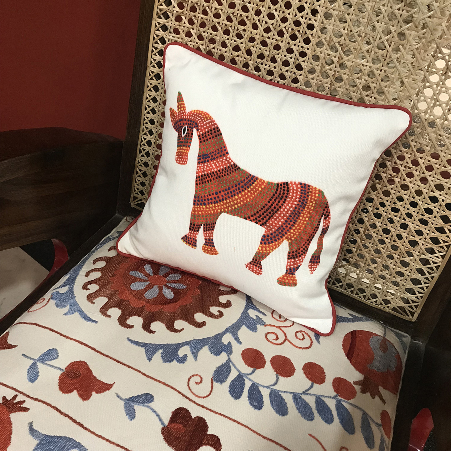 Art Cushion Cover 12 x 12 - Bhil Horse Red