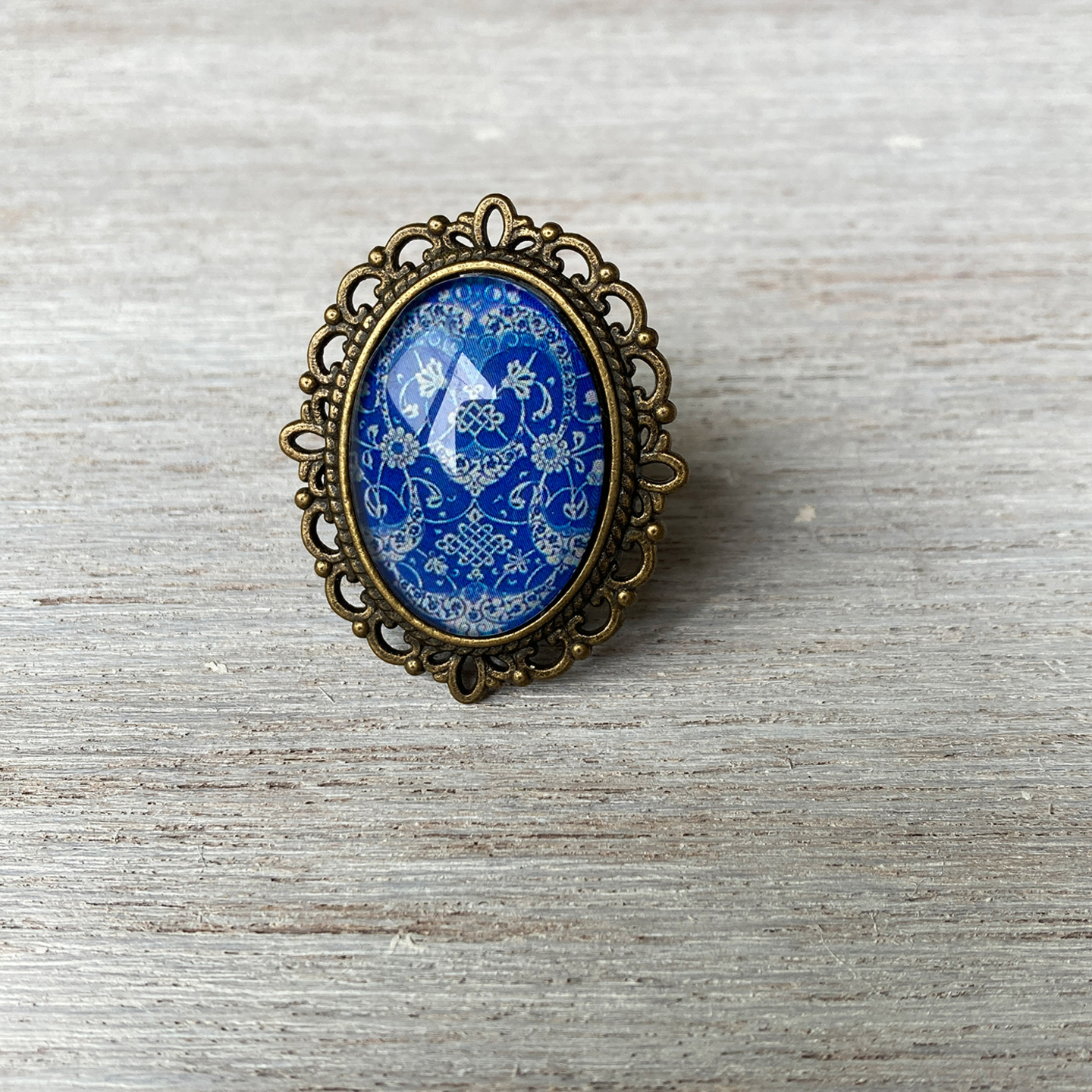 Adjustable Oval Ring - Persian Blue