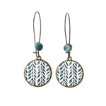 25 mm LOOP EARRINGS with ceramic bead - Painted Leaves