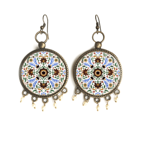 Earrings with semiprecious stones - Painted Medallion, Amer Fort, jaipur