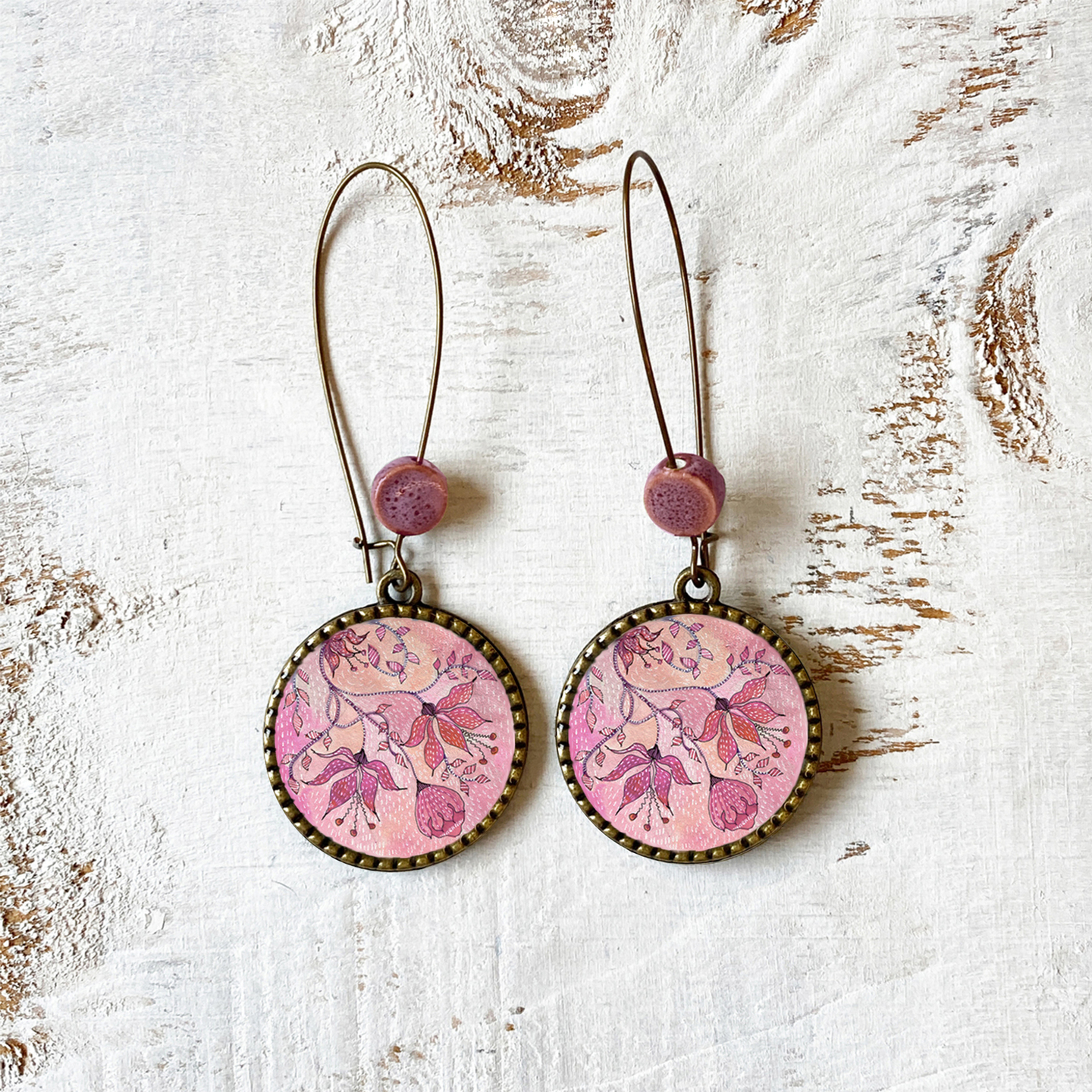 Hanging Hoop Earrings- Pink Magnolia