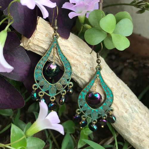 Earrings - Peacock with glass beads