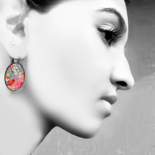 Oval Lever back earrings - Naqashi, Kashmir - Hazarposh