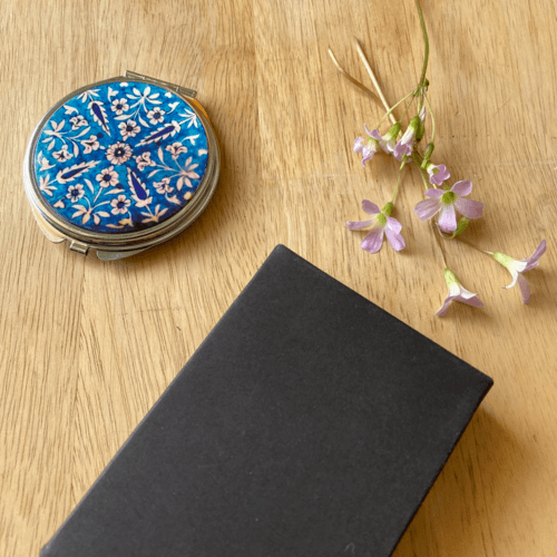 Pocket Compact Mirror - Blue Pottery
