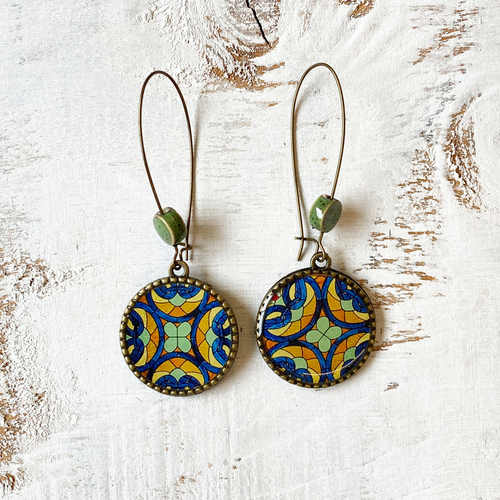 25 mm LOOP EARRINGS  with ceramic bead - Stained glass - CST, Mumbai