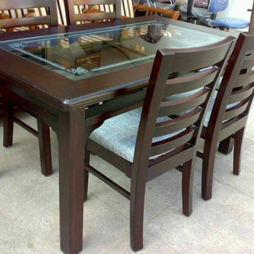 4 Chair Top Glass Dinning Table 