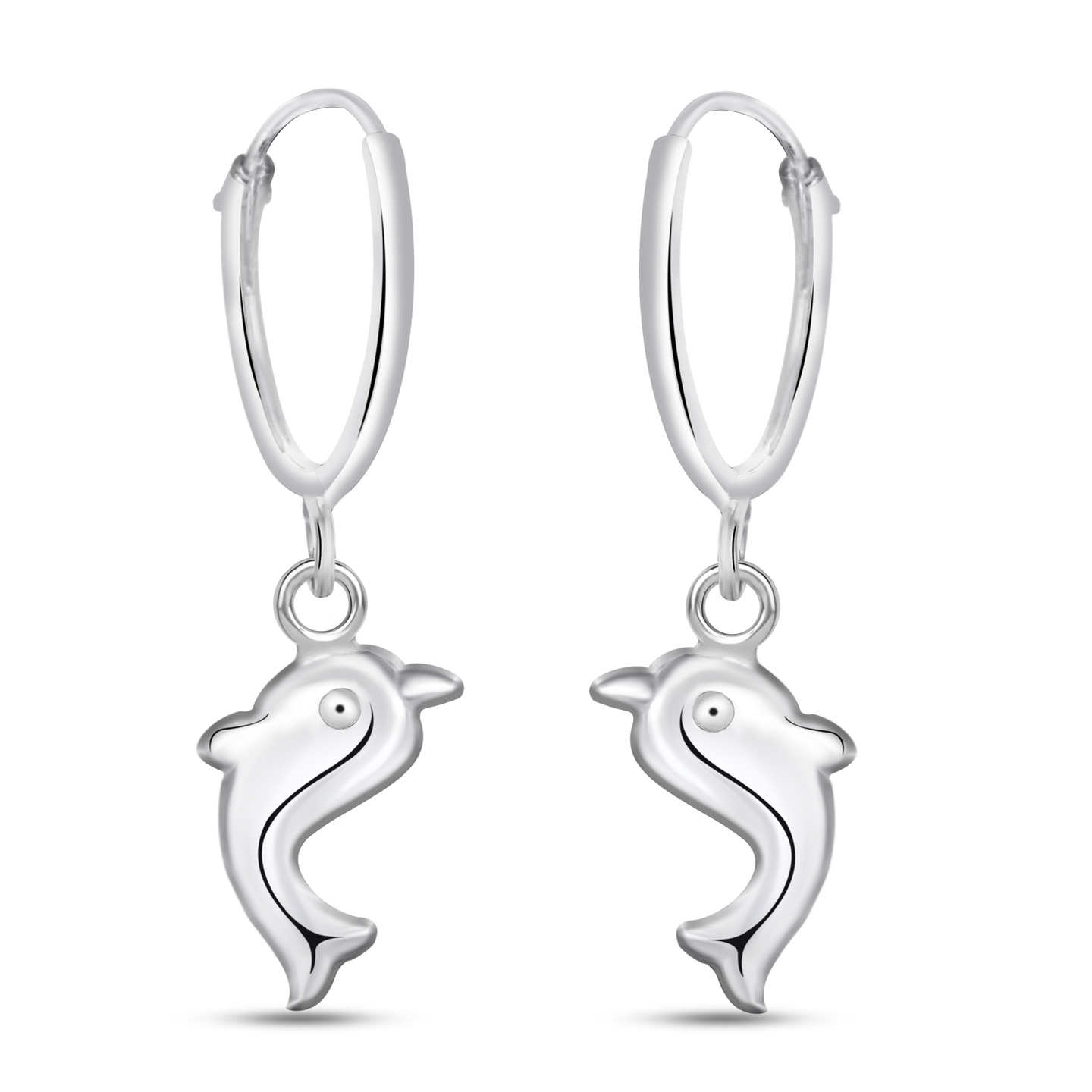 Nemichand Jewels Pure 925 Sterling silver fish Charm hoop Earrings For women