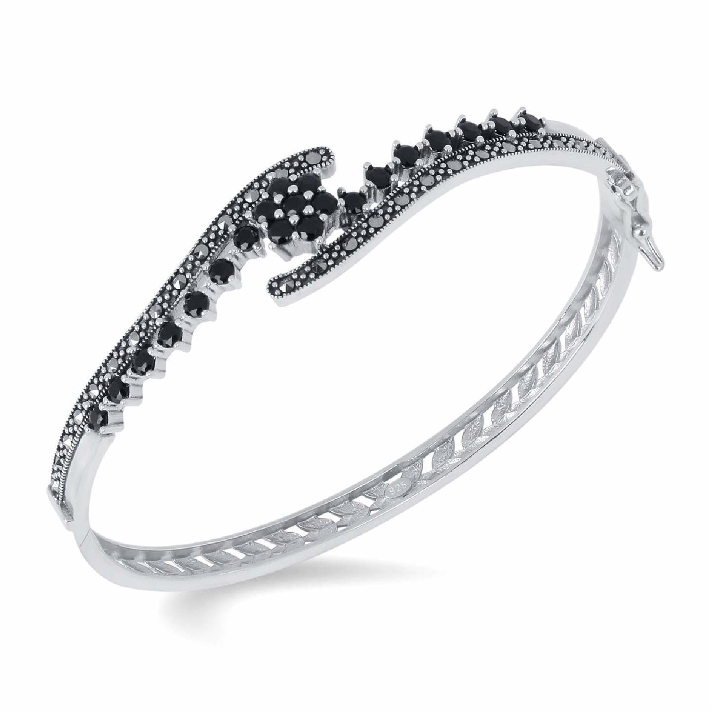 925 Silver Marcasite Bangle Bracelet for Women